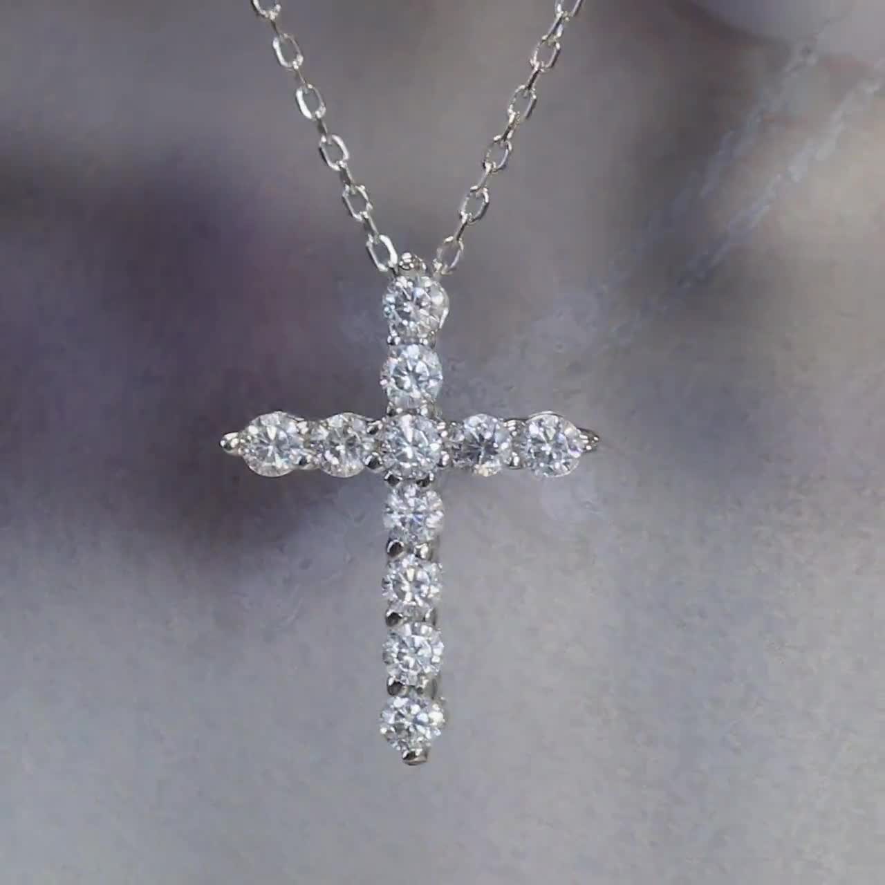 18mm6mm Classical 925 Sterling Silver Women Cross Pendant Chain with Cubic Zirconia/CZ
