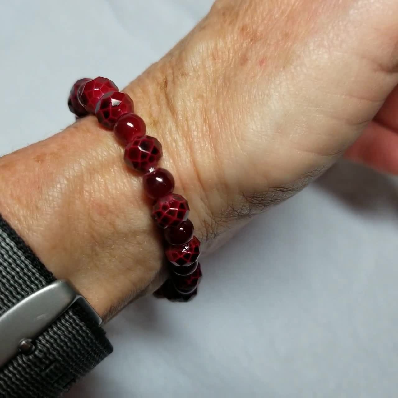 Blood red beaded stretch bracelet