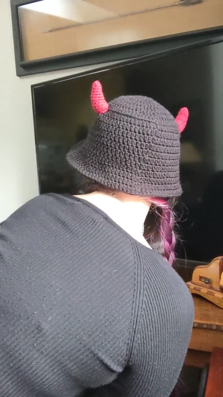 Devil Horn Bucket Hat Gehaakte hoed Accessoires Hoeden & petten Vissershoeden Halloween Hoed 