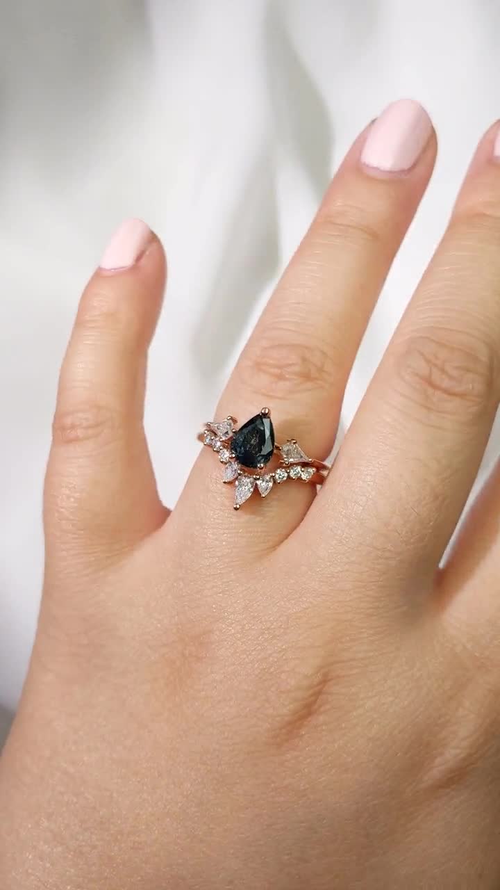 anillo de promesa de vid de plata esterlina anillo art deco de forma redonda Joyería Anillos Solitarios Anillo de zafiro verde de forma libre 