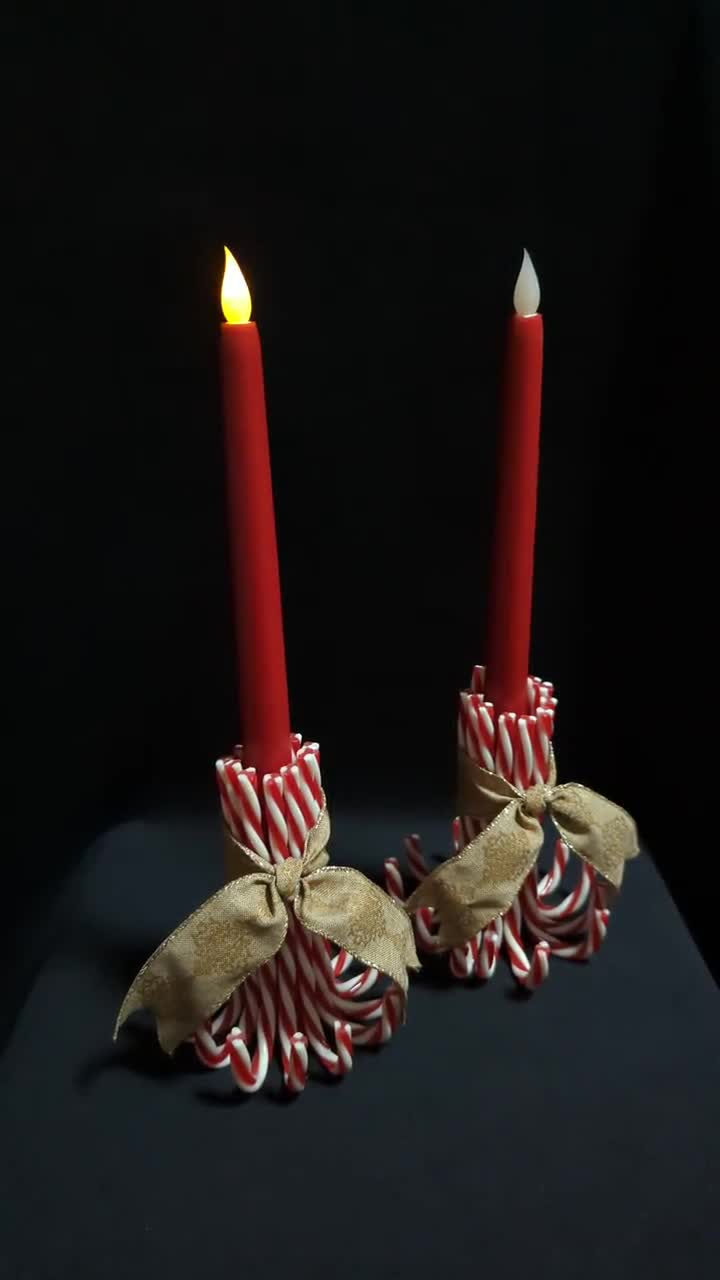 Unused Set of 2 Red & White Candy Cane Taper Candles