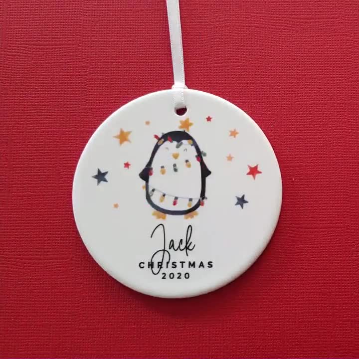 jumper Personalised ornament cute gift Penguin with santa hat and sweater Christmas ornament knitted family options double sided