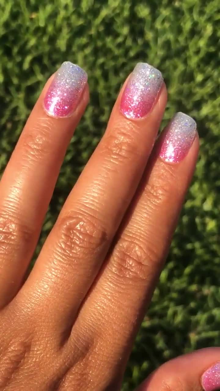 Glitter Pink Silver Ombre Nail Wraps Nail Strips Nail Etsy