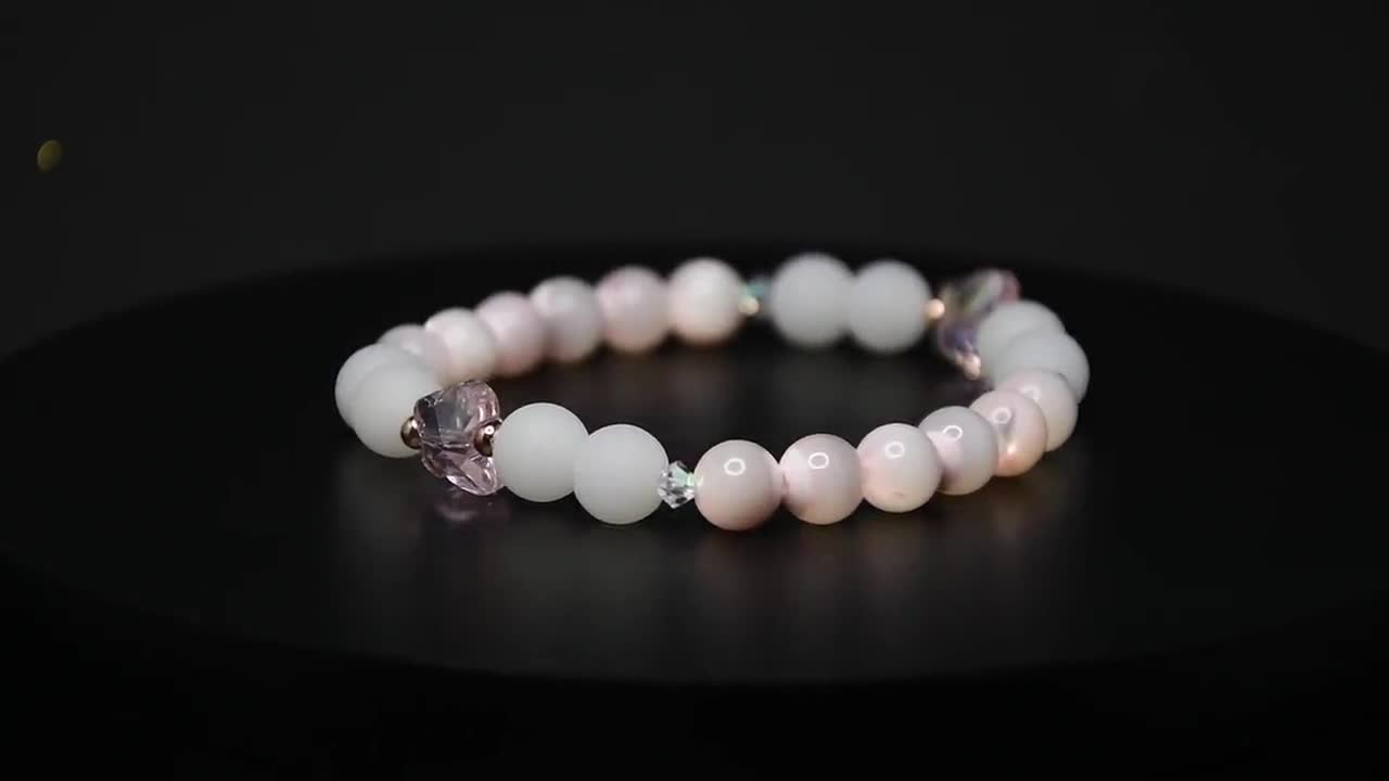 White with Pink Mother of Pearl Bracelet with Butterfly