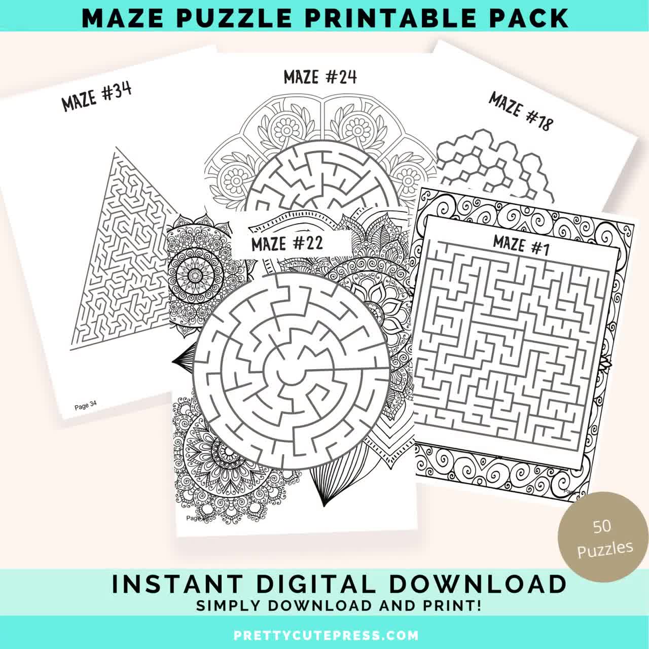 maze puzzle printable for adults and teens variety pack of etsy