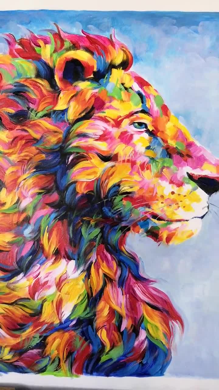 ZWPT1136 two animals lions handmade painted oil painting art on Canvas