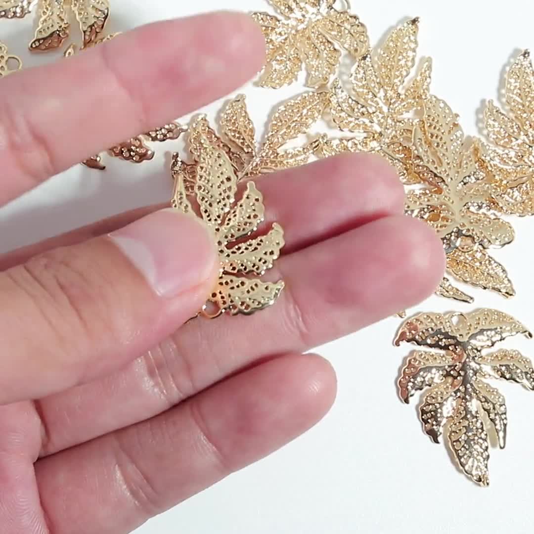 RGP2783 Gold Leaves Pendant 18K Real Gold Plated Brass 23.68x11.35x1.05mm Brass Leaves Earring Charms Jewelry Supplies