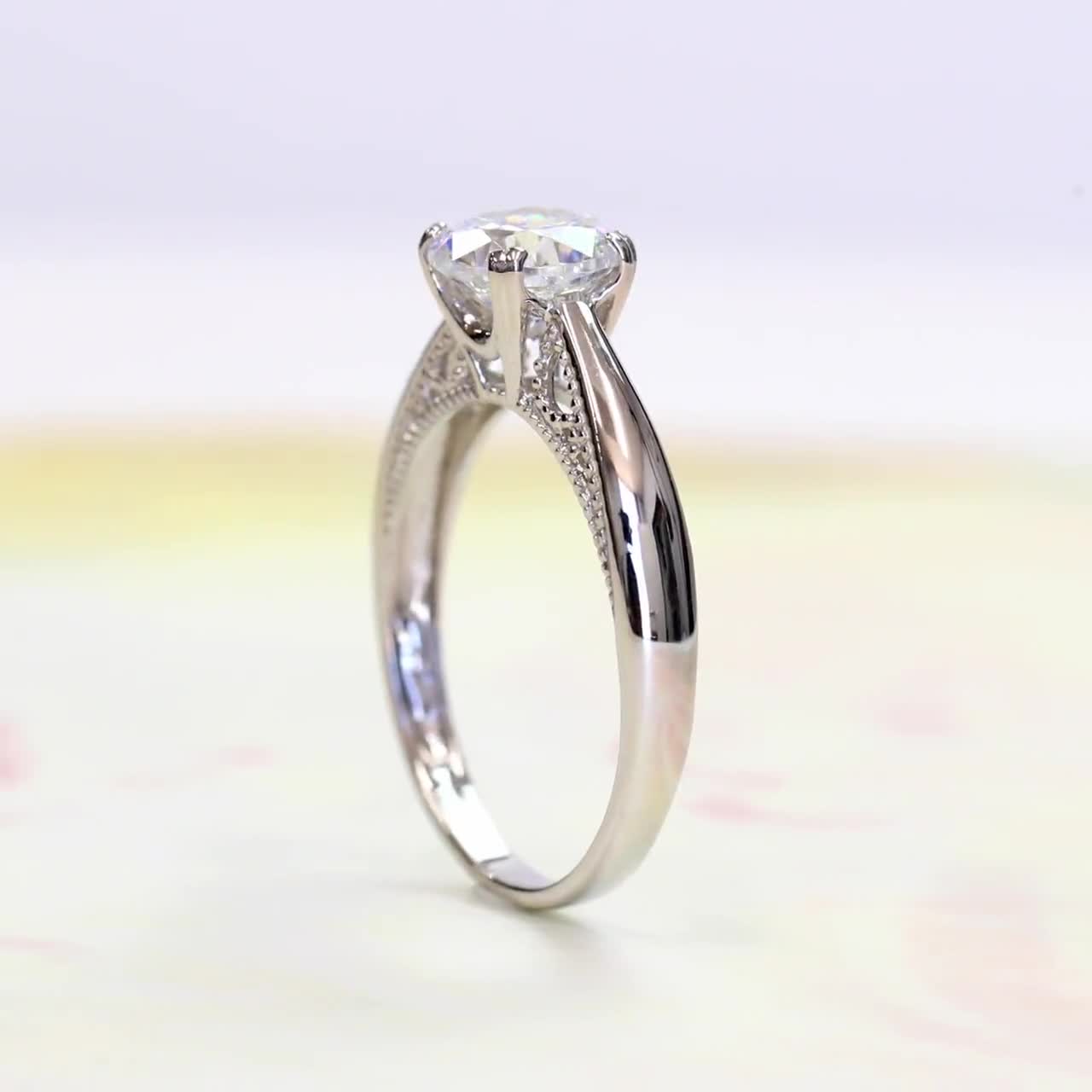 1CT NSCD Simulated Diamond Ring Women Engagement Prongs Setting 925 Silver Wedding Jewelry 