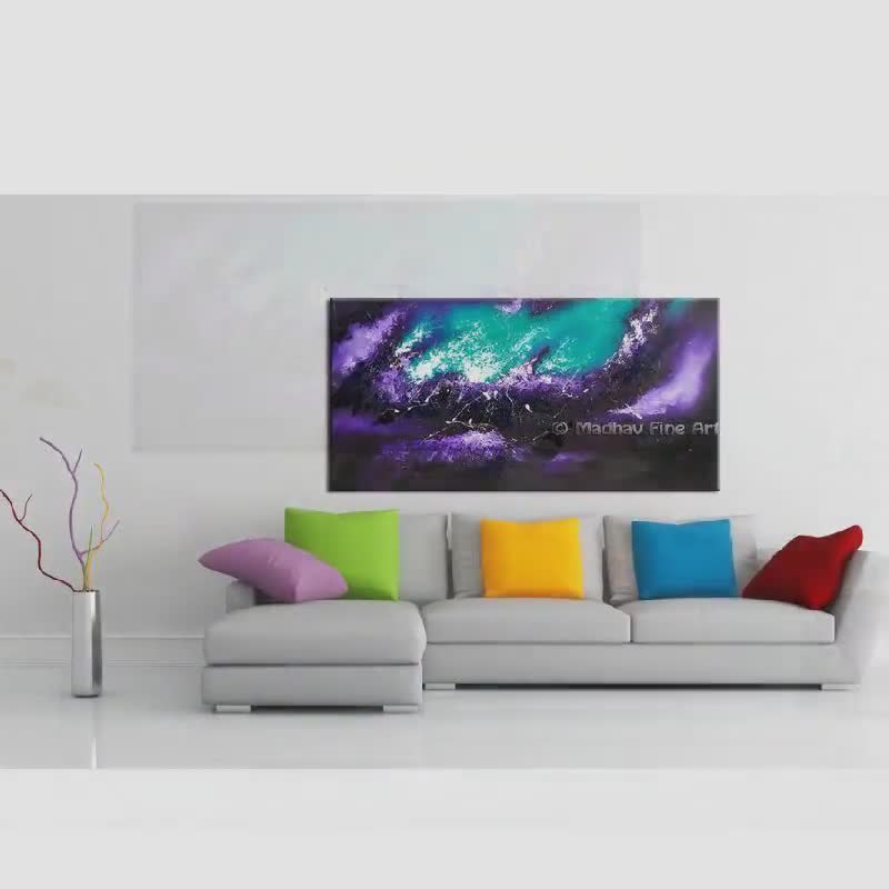 Large Abstract Art Picture Teal Mustard Purple Black Love Canvas Wall Print 