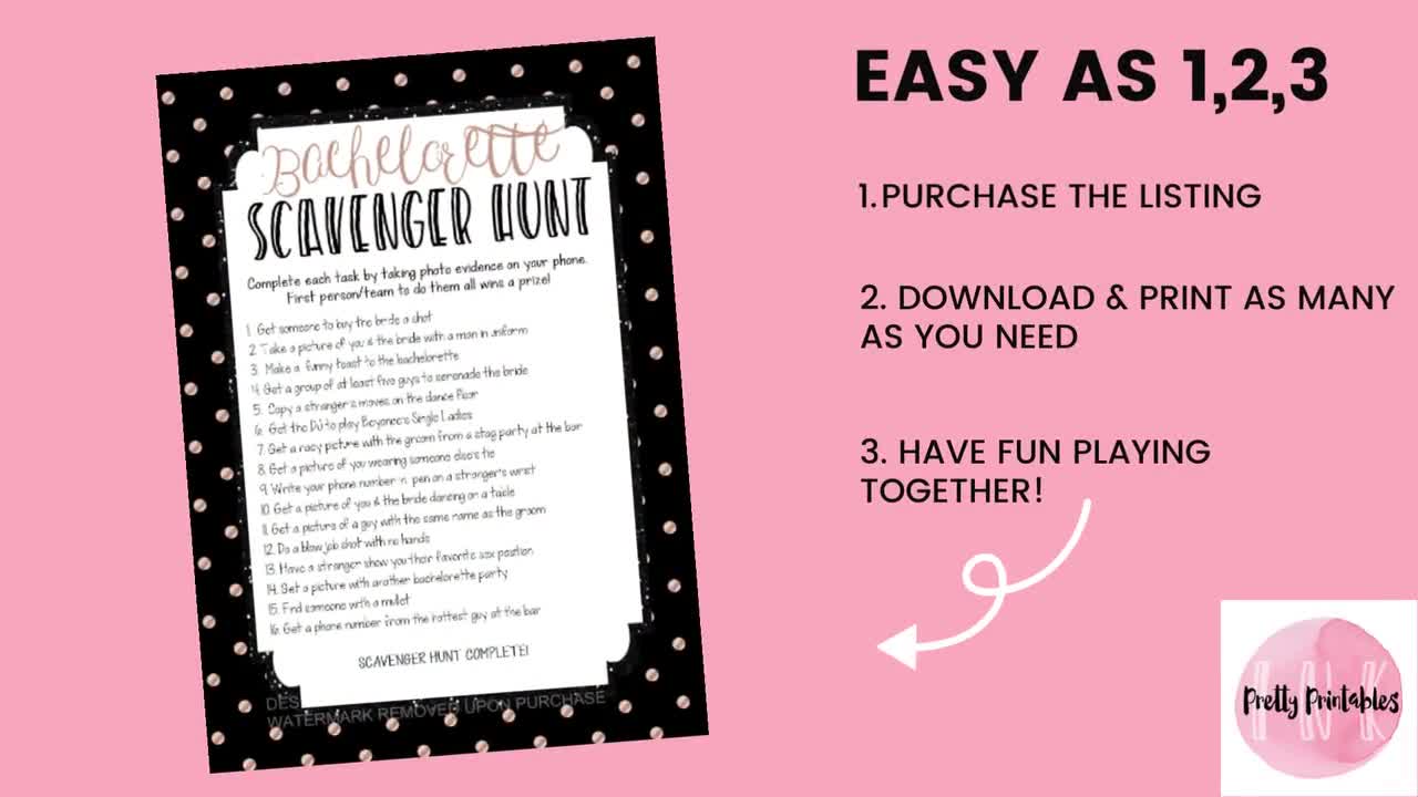 Bachelorette Scavenger Hunt Game Bachelorette Bar Game - Etsy