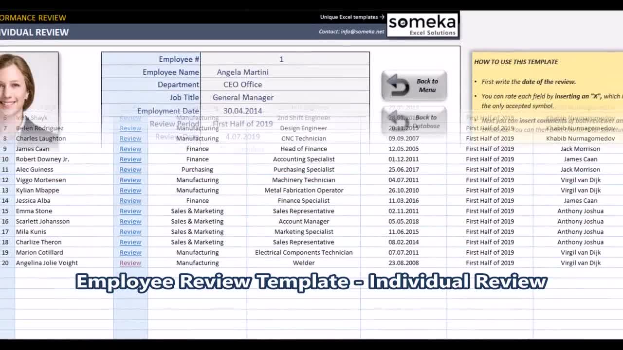 Employee Evaluation Template Excel Template Professional - Etsy