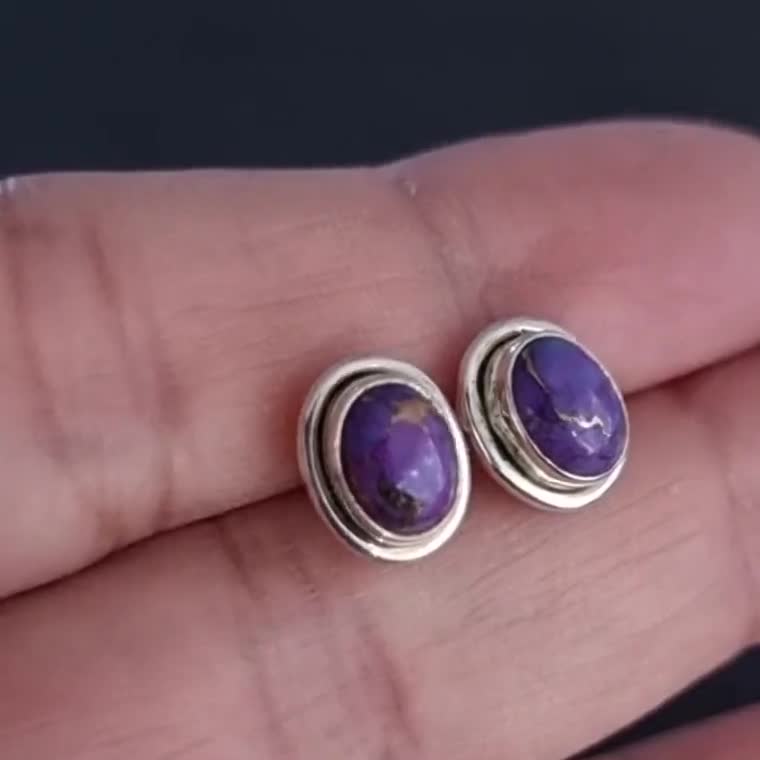 Purple Copper Turquoise Studs Silver Earrings Mistry Gems S3PCT Purple Mohave Turquoise Oval 925 Sterling Silver Studs Purple Gemstone