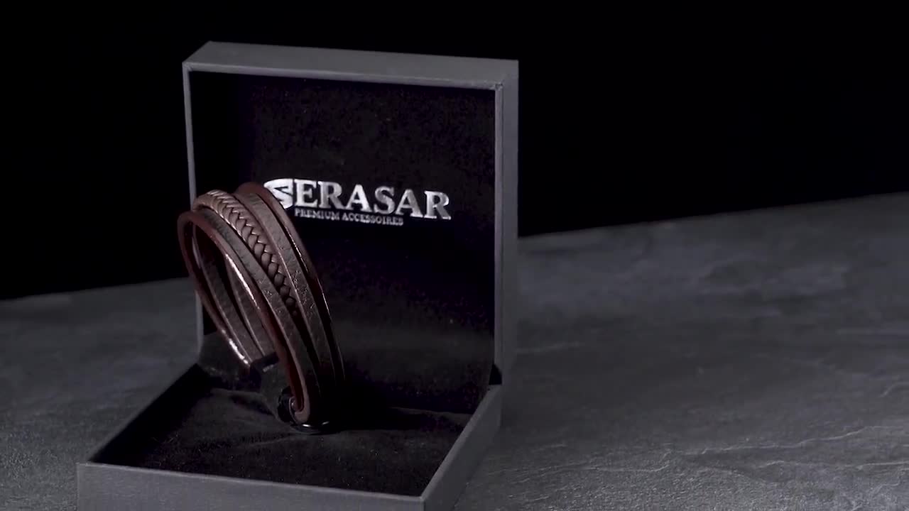 Tolles Geschenk für Männer Inklusive Schmuckschachtel SERASAR Premium Echtlederarmband für Männer Magnetverschluss aus Edelstahl in Schwarz & Braun Braid Verschiedene Längen 