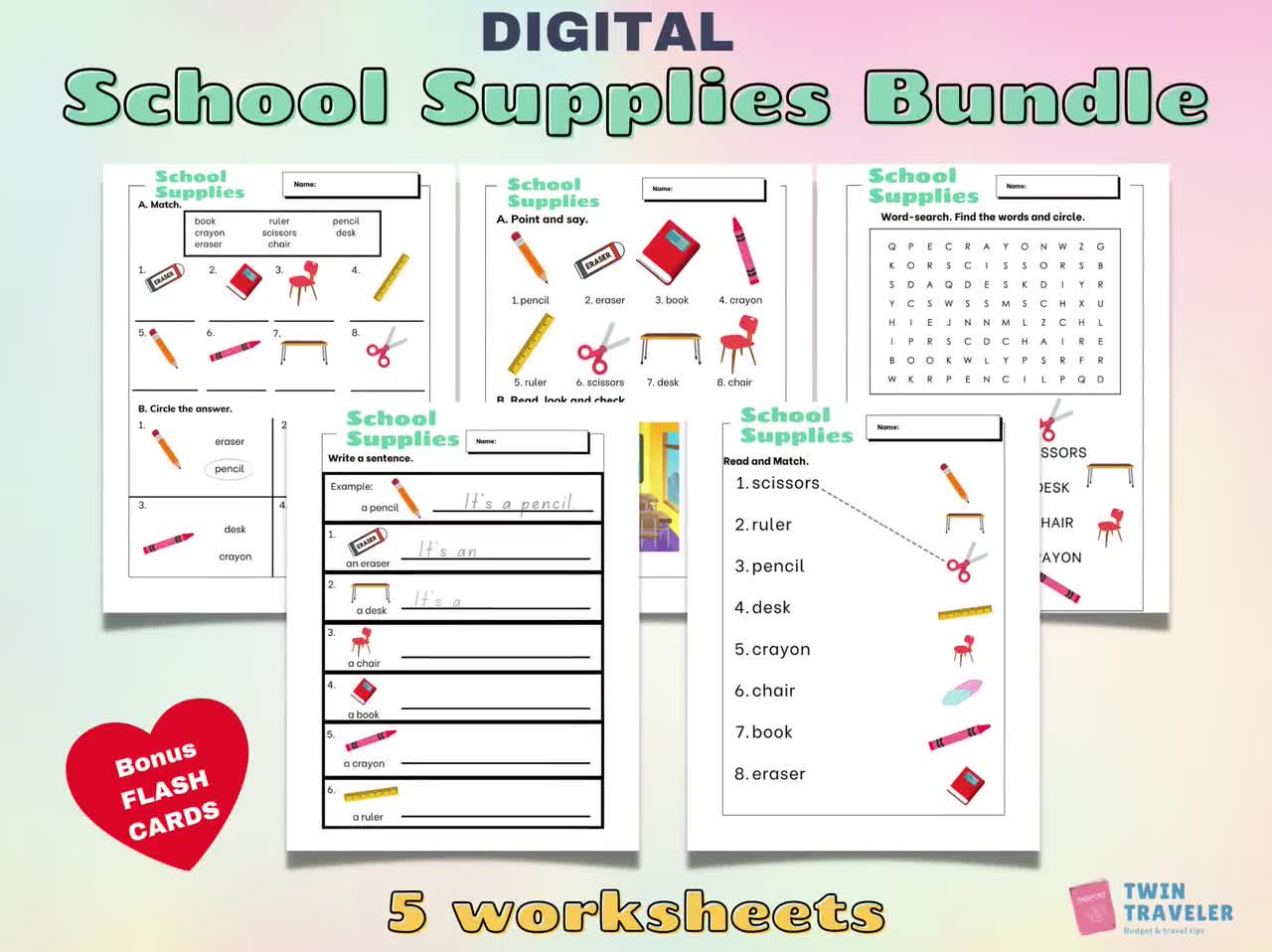 1st Grade Worksheets School Supplies Pdf English School Etsy Denmark