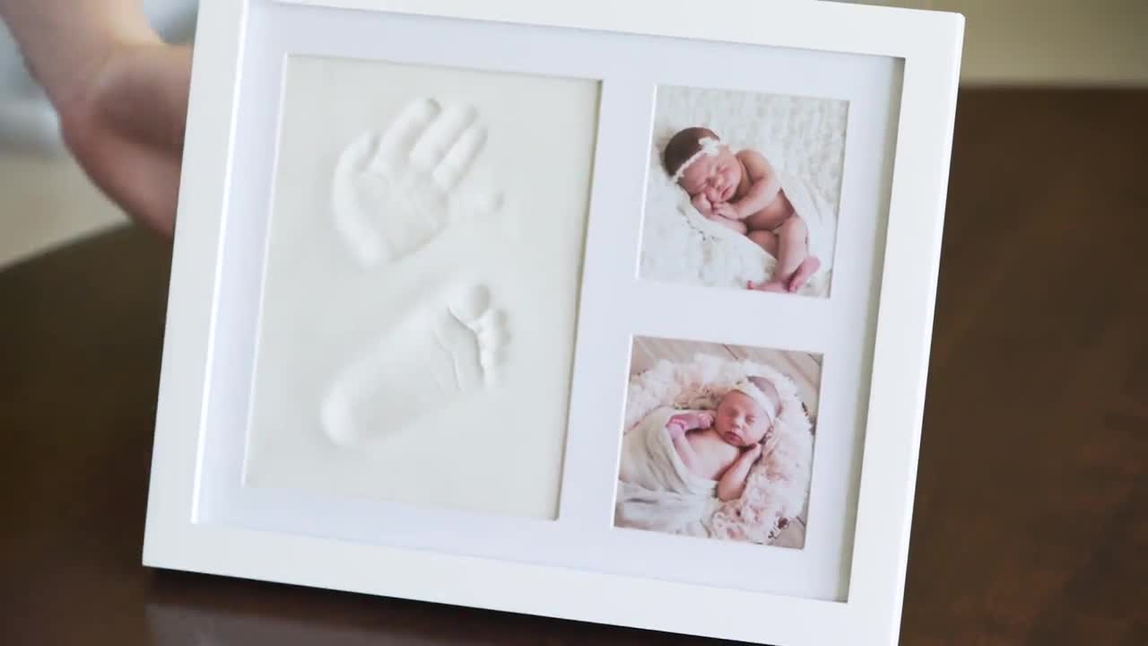 Wooden Baby Keepsake Frame Baby Handprint and Footprint Kit Baby Nursery Decor Accessory Wall PhotoFrame and Commemorate Kit 