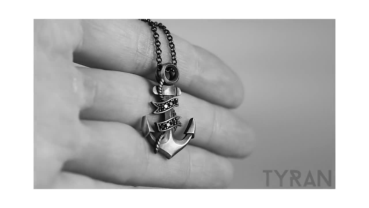 Mens Silver Plated Anchor Necklace 