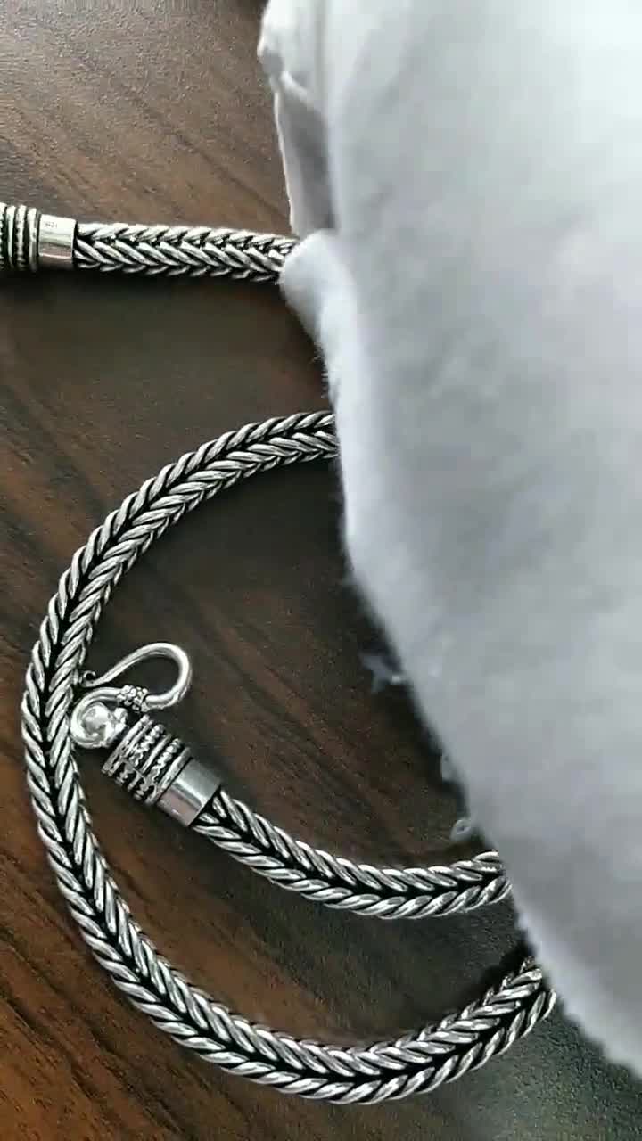 Solid 925 Sterling Silver Men's Chain Necklace | Heavy Foxtail Weave Chain Necklace for Men | Bali Chain Necklace