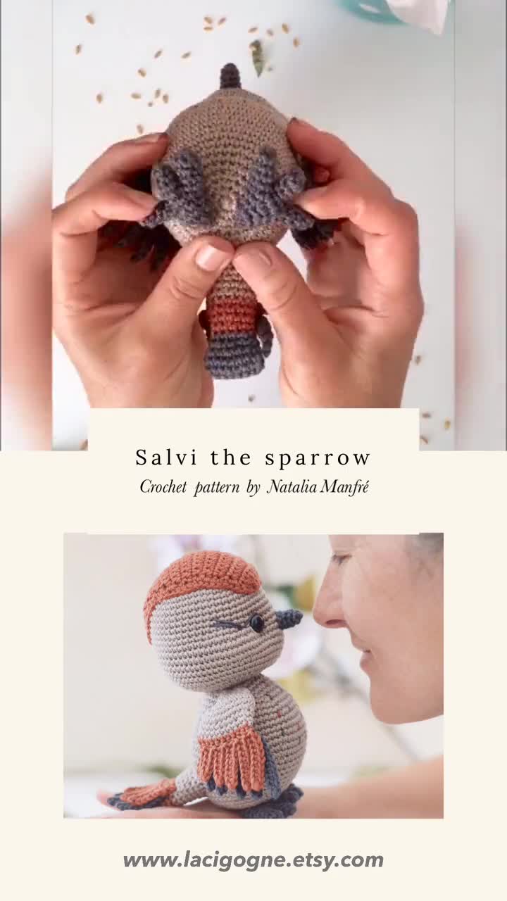 Bird Nursery decor Christmas gift LaCigogne design SPANISH pattern Amigurumi toy sparrow pattern Sparrow crochet pattern