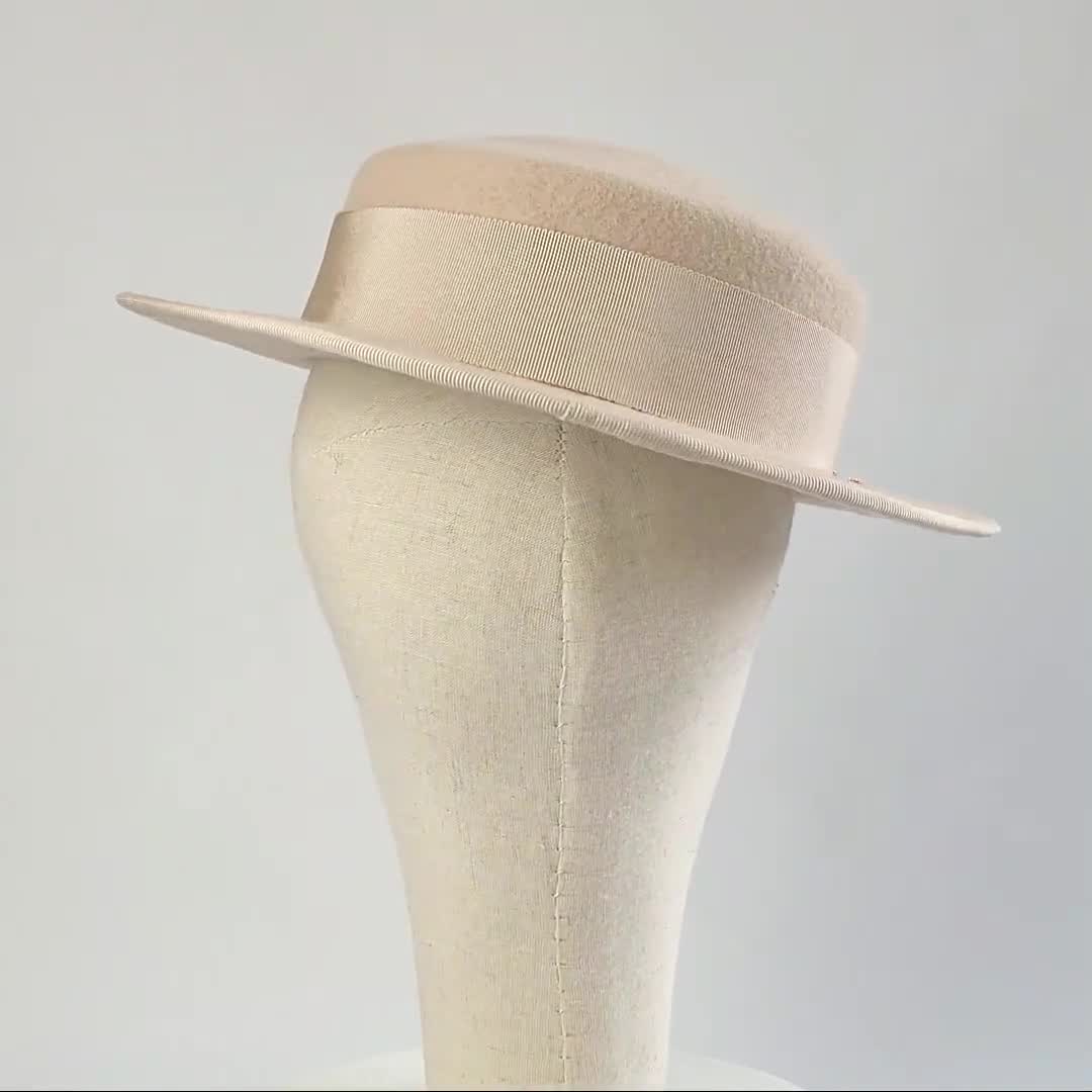 Stone Felt Boater Hat With Ribbon 