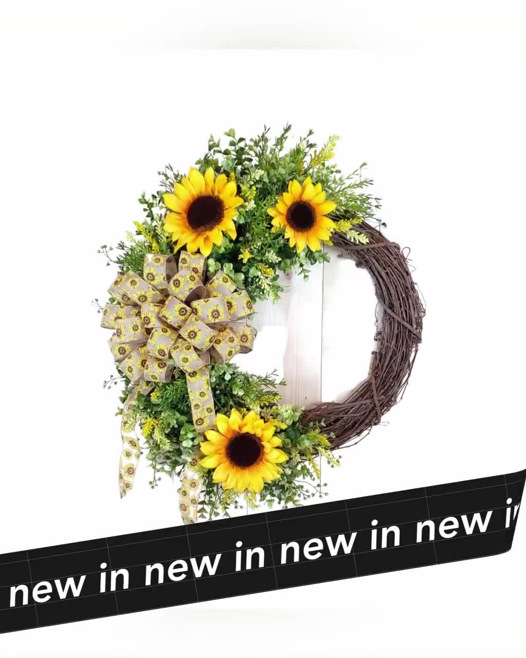 Rustic Wall Decor- Birthday Gift Women Window Cabinet- Farmhouse Ornament Sunflower Twig Mini Wreath for Indoor 