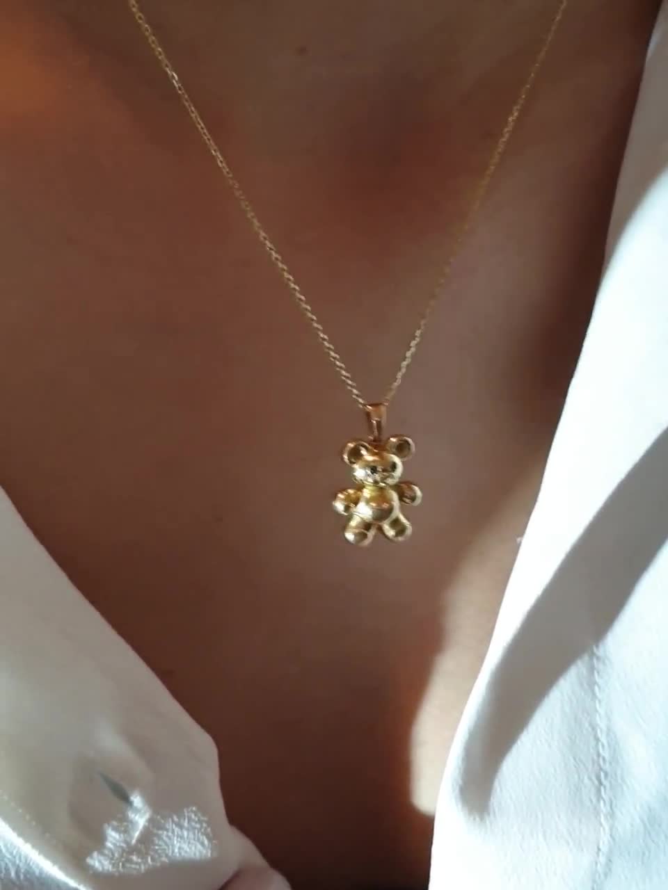 14K Solid Gold Teddy Bear Pendant Bear 