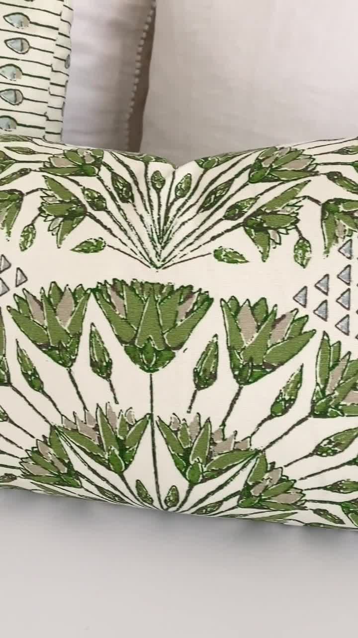 Thibaut Cairo Anna French Linen Lumbar Case Designer Floral Print Throw Pillow Cover in Lime Green with Zipper Best Home Decorating