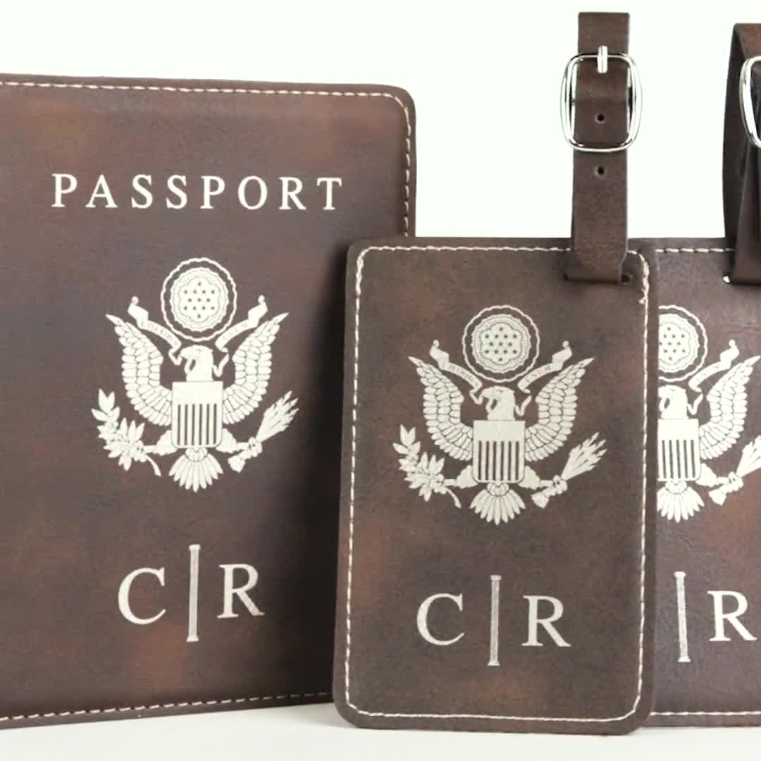 2 Pieces Passport Covers and 2 Pieces Luggage Tags Rose, Brown Passport Holder Travel Suitcase Tag 