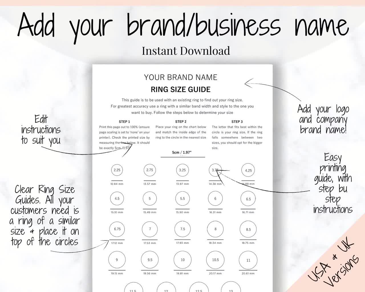 ring size guide ring sizer printable ring size chart etsy uk