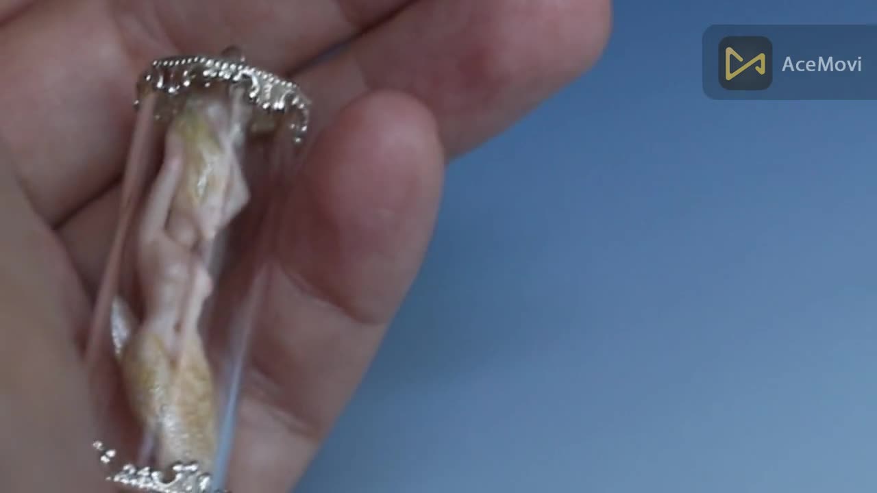 Handmade Miniature gold Mermaid in Bottle OOAK sculpture 40mm Micro Pendant 