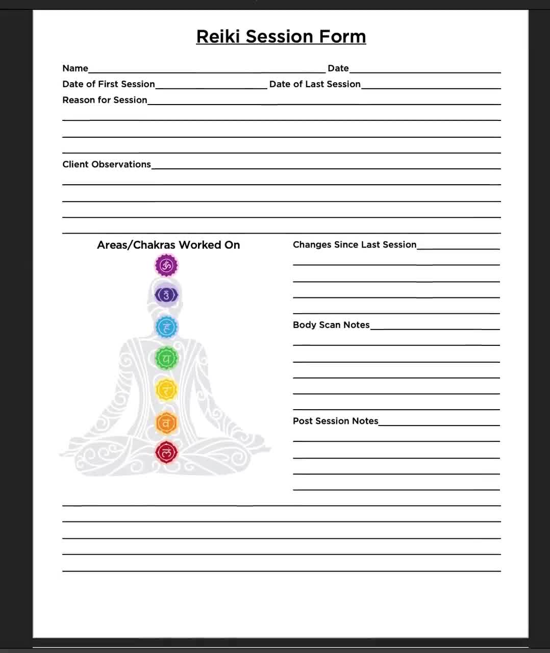 Reiki Intake Form - Etsy