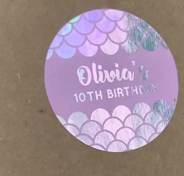 Cute Girl Mermaid Personalised Round Name Stickers Labels Birthday Sweet Cone 