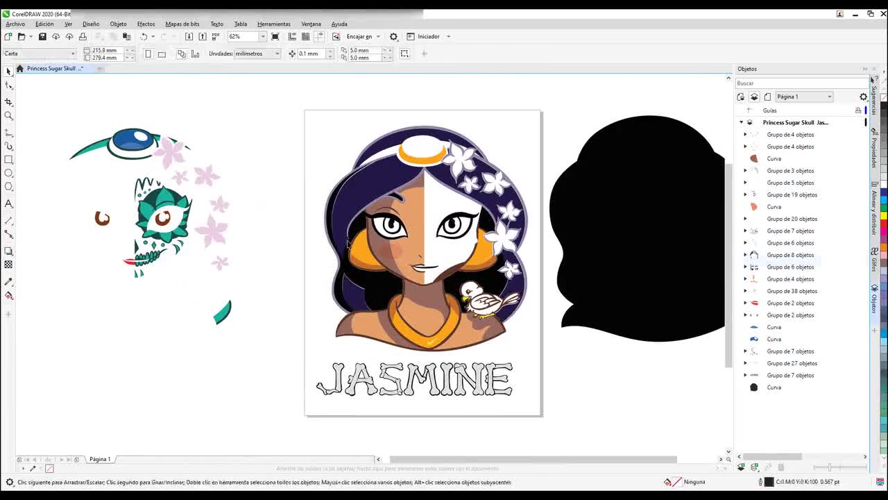 Princess Catrina Aladdin Line Art. Day of the death 3 PNG Disney Princess Jasmine 3 SVG Sugar Skull