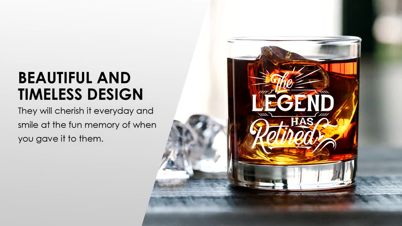 The Legend Has Retired 11 oz Whiskey Bourbon Lowball Glass Retiring Present Ideas Party Decorations Cup Retirement Gifts for Women Men Coworker Boss Supervisor Employee Best Cool Funny Glasses 