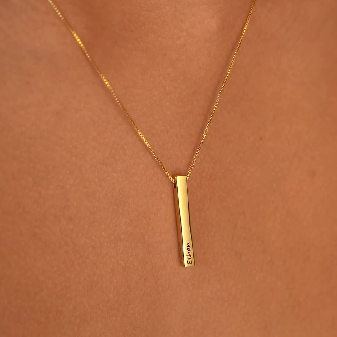 Vertical 3D Pillar Bar Necklace Silver 