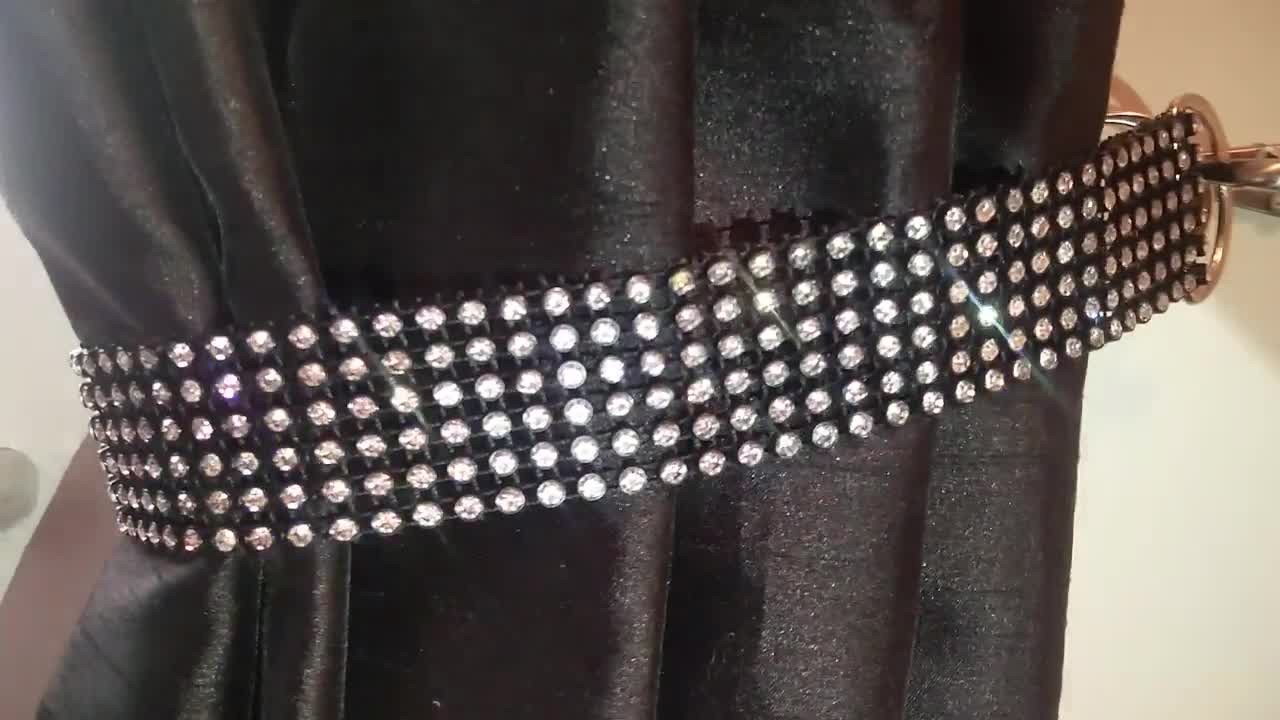 x2 Of Diamante Rhinestone Crystal Tie Backs  BLACK/CLEAR REAL STONES Pair 