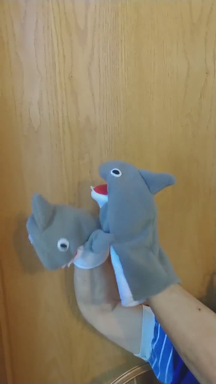 shark hand puppet blue  white visual aid vip kids interactive toy social skills 