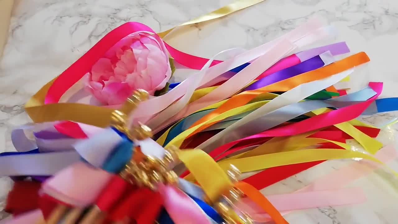 Wedding Ribbon Wands Rainbow Multi-Color Ribbon Wands Wedding Send Off Streamer Wands With Bells Confetti Alternative Wedding Wands