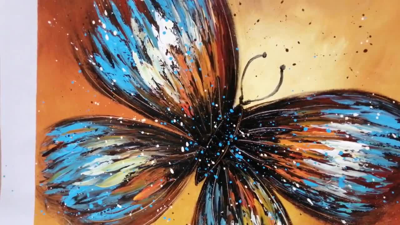 20x20" Hand Painted Modern Impressionist Oil Painting Wall Art Blue Butterfly 
