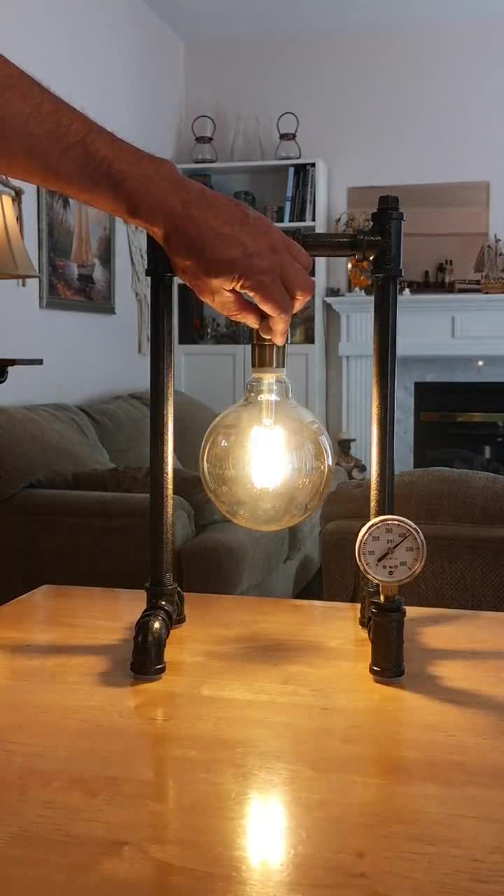 Edison Style Industrial Steampunk Lamp made with Large Pressure Gauge and Vacuum Tube