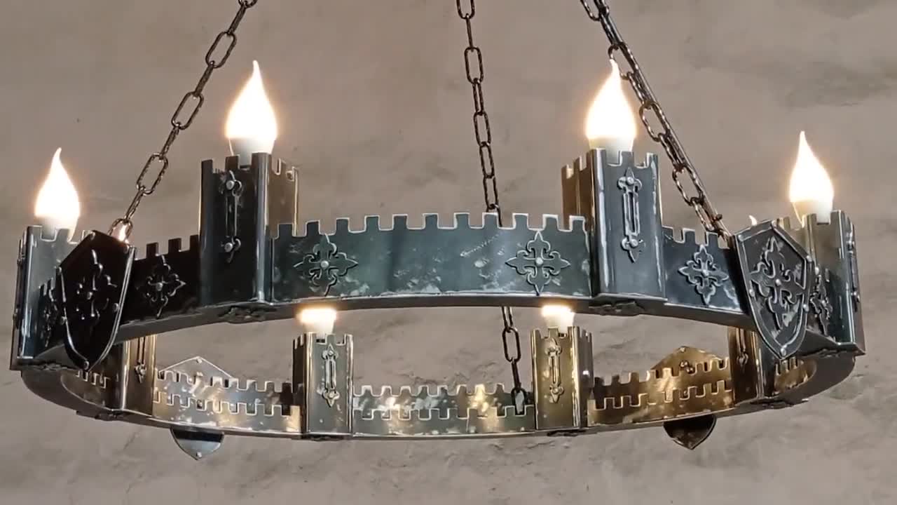 ANCIENNE LUSTRE FER FORGE ARTE DECO LAMPE PLAFONNIER APPLIQUE CHÂTEAU 