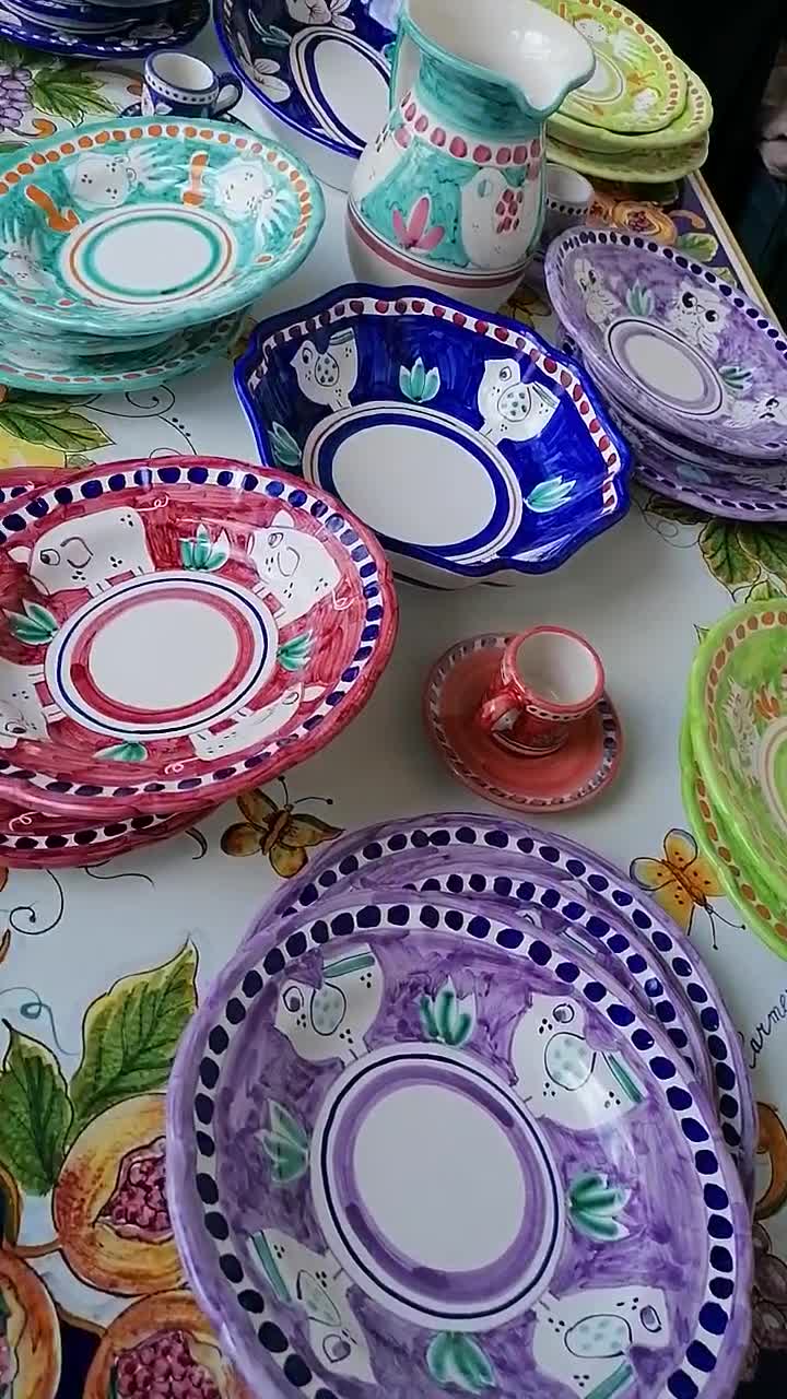 12 Piece Set dishes Porcelain Tableware Vietrese Decorated Hand Home Collection 