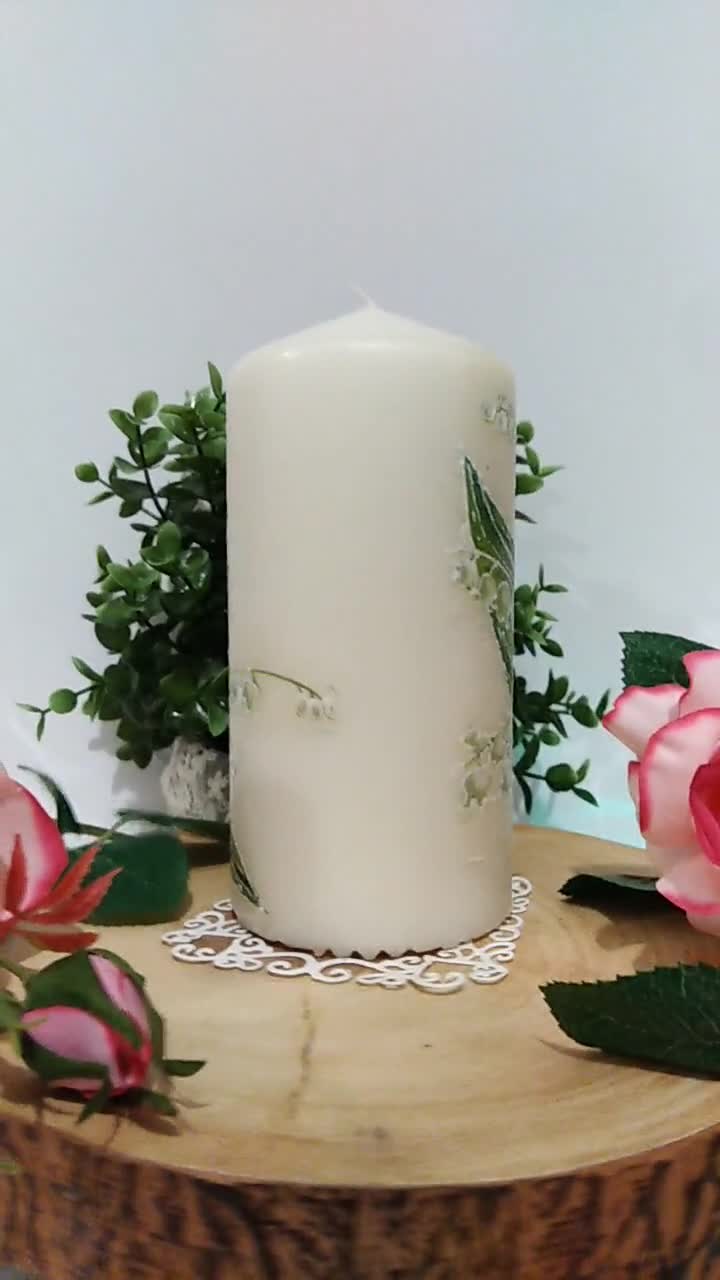 KATE PINK LILIES& ROSES HAND DECORATED PILLAR CANDLE 15x6cm