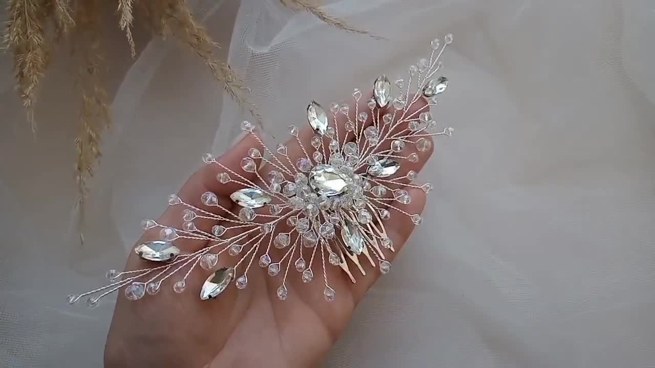 beautiful elegant wedding bridal red rhinestone hair comb and crystal 1409 
