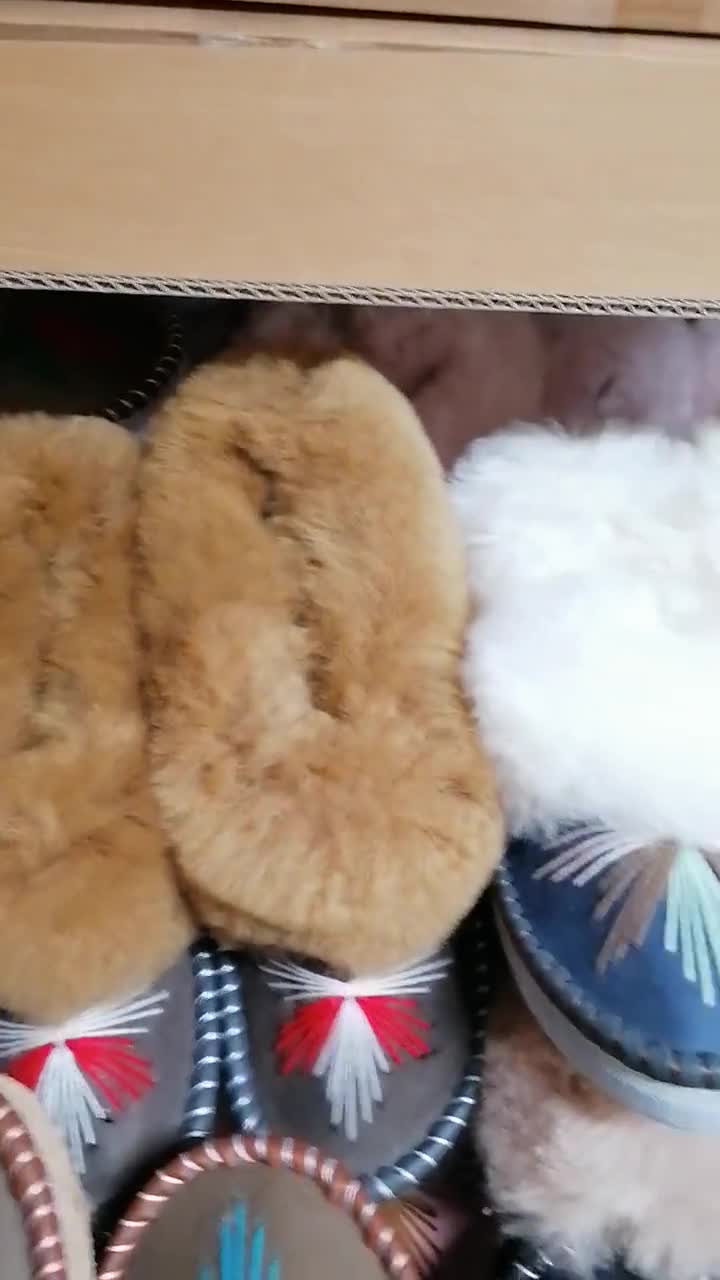 Schoenen damesschoenen sloffen Poolse Lucky Dip Schapenvacht Slippers Mocassins Natuurlijke Lederwol Warm Fluffy 