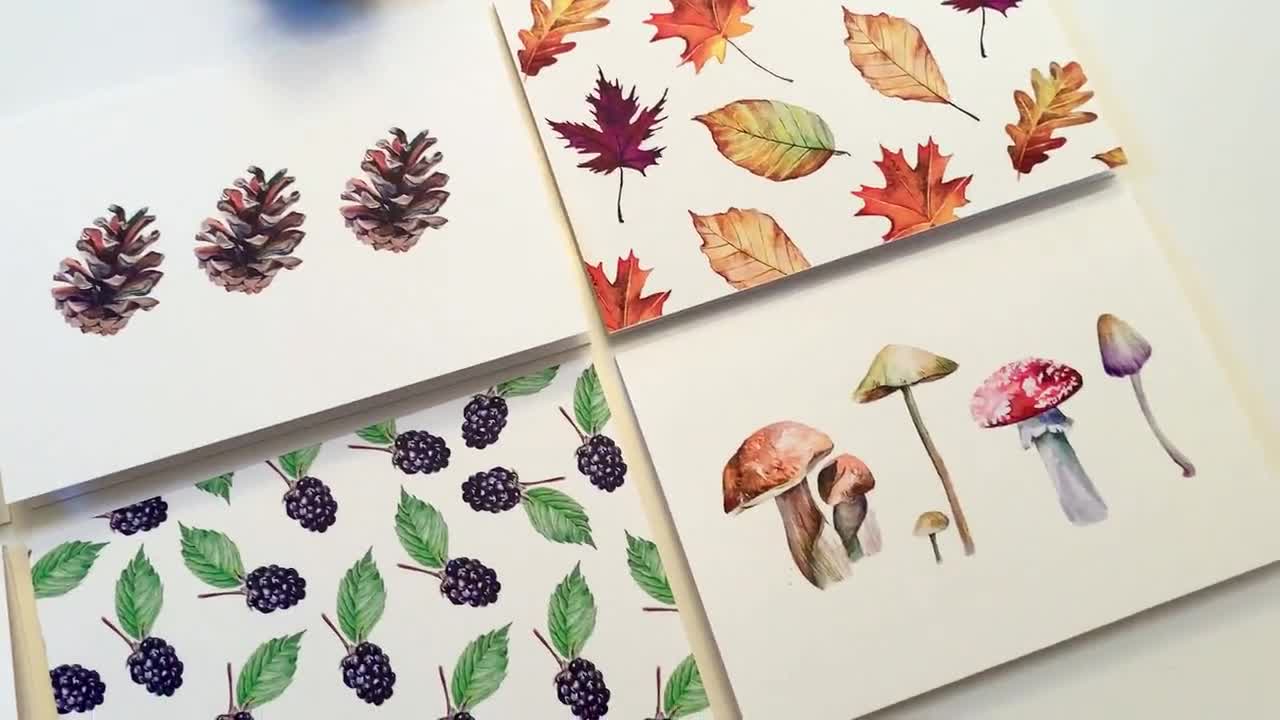 Watercolour Notecard Fall Botanical Illustrated Art Envelope Included Autumn Mushrooms Greeting Cards Set Of 2 Blank Inside A6