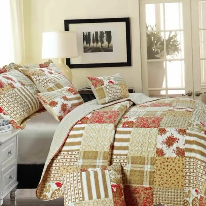 3PCs Patchwork Quilted Luxury Bedspread Comforter Bed Throw with Pillow Shams 