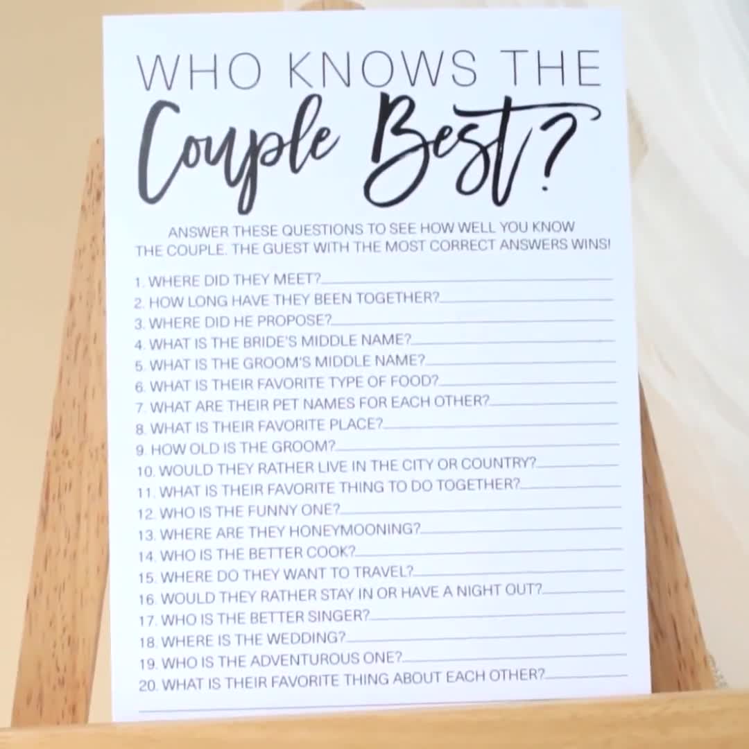 PRINTED Who Knows the Couple Best Bridal Shower Game - Etsy Canada