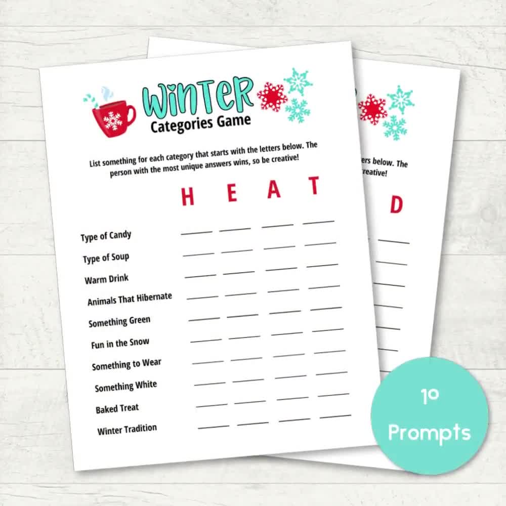 Winter Categories Game Printable Games Digital Download - Etsy