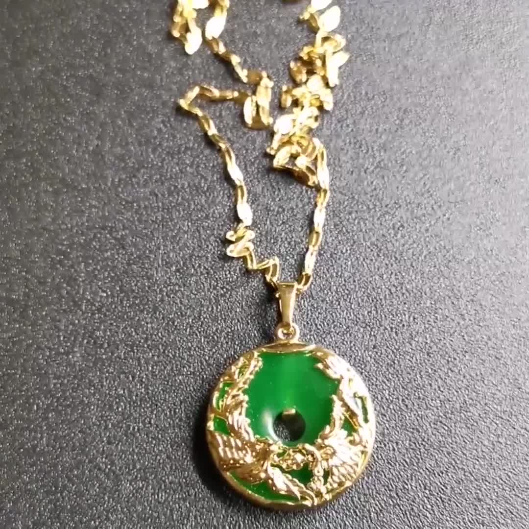 collar impermeable de bambú de jade Joyería Collares Collares con charms Collar colgante de jade verde con cadena llena de oro collar de amuleto de jade verde genuino 
