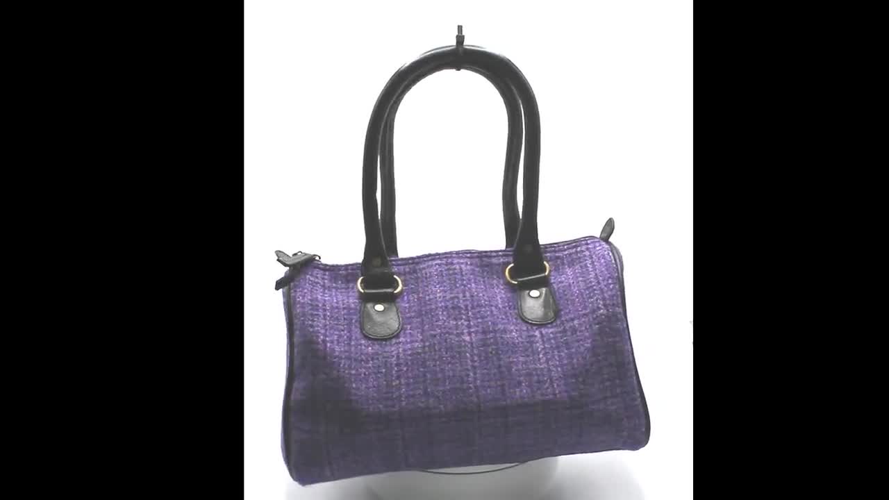 Real Leather Genuine Harris Tweed Bowling Bag Cotton Twill Lining ZB076  LAVENDER